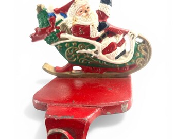 Vintage cast iron Christmas stocking holder Santa Claus 40-50's Midwest Cannon