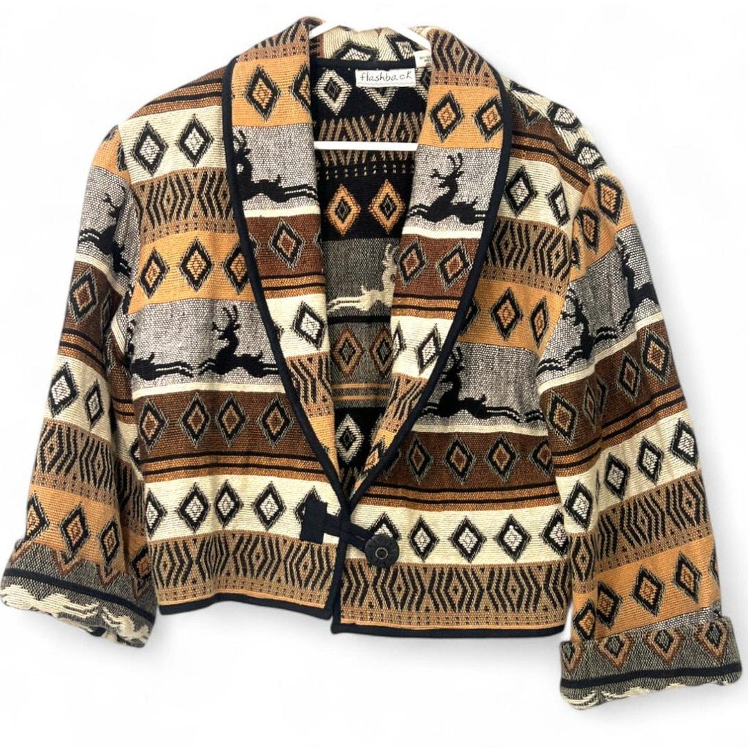 Vintage 90's Aztec Cropped Blazer: Western Deer Jacket (M) - Etsy
