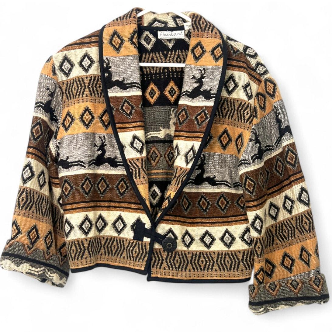 ジャケット・アウター vintage western design tailored jacket Vintage 90's Aztec Cropped Blazer: Western Deer Jacket (M) - Etsy