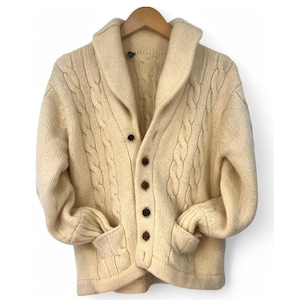 Jahrgang | S | Klassische Creme Schalkragen Zopfmuster Fischer Strickjacke