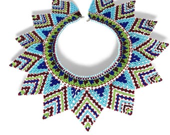 Artisan Handmade Huichol  Emberá Chami style beaded collar necklace Wearable Art