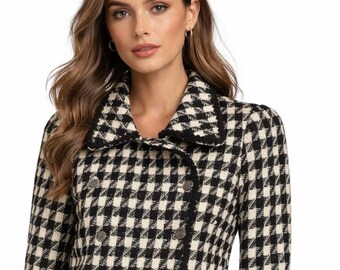 Vintage 80's-90's Blazer XS Houndstooth Cropped Jacket Tweed Tactile timeless