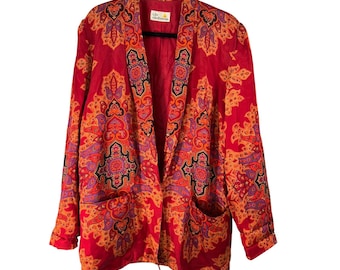 Vintage 90's Liz Claiborne 10 Suit Set Blazer Matching Satin Paisley Red Womens