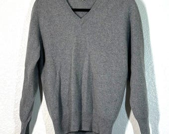 M Sweater Cashmere V-neck Pullover Grey Men Vintage 80's Knit Luxury Neil Norman