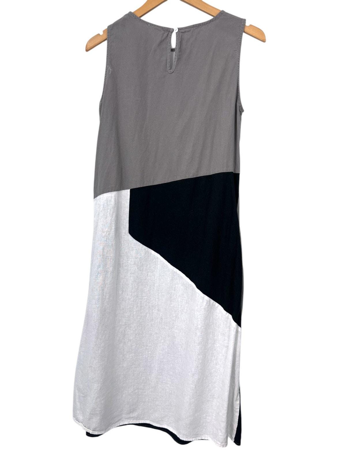 for Cynthia S Women's Linen Blend Colorblock Sleeveless Midi Dress Pockets Tank