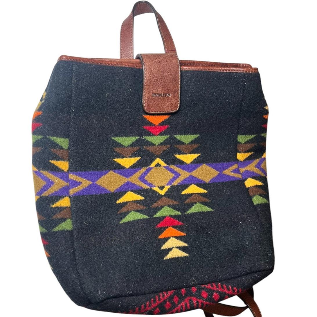 Pendleton Black Southwestern Aztec Backpack with Brown Leather Straps Pendleton Aztec Southwestern Black Backpack With Leather  main image 4