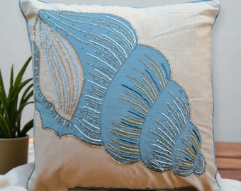 Nicole Miller Seashell Beaded Decorative 17x17 Feather Fill Accent Throw Pillow