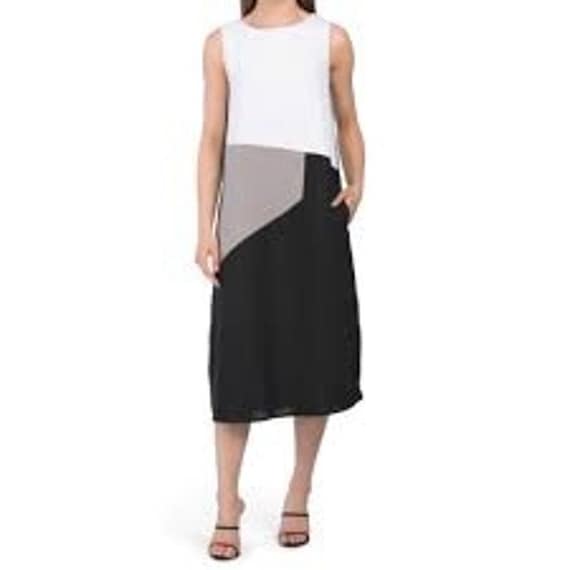 FOR CYNTHIA S Women's Linen Blend Colorblock Sleeveless Midi Dress Pockets Tank FOR CYNTHIA S Women's Linen Blend Colorblock Sleeveless Midi Dress Pockets Tank