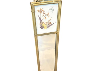 Specchio vittoriano vintage Chinoiserie trumeau fiori pressati arazzo da parete dorato