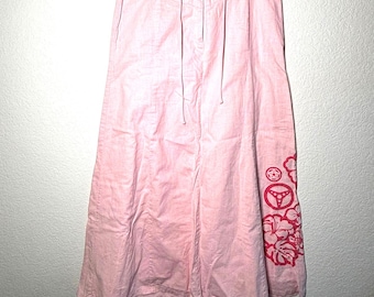 Vintage Y2K 2000's XS Midi Flare Baby Pink Lace up waist Coastal Grandmother