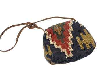 Vintage Kilim  Rug Tapestry Purse Bag Crossbody Woven Southwestern Artisan