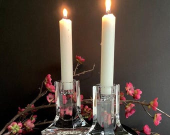 Juego de 2 candelabros de cristal Joseph Riedel, estilo MCM, de cristal de plomo vintage de 10 cm (4 pulgadas)