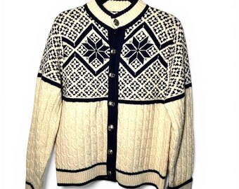 Vintage 80's M Knit Sweater Cardigan Scandinavian Fair Isle Folk Cabincore Women