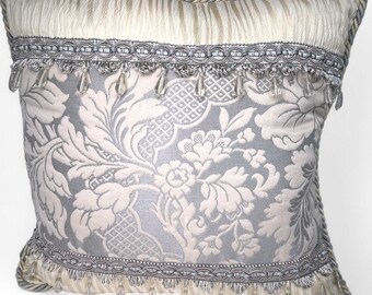 Croscill Home Damask Pillow Beaded Embellished Luxury Throw Pillow Square Bed