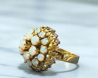 VINTAGE Art Deco MCM OPAL 12K Gold 19 Stone Pyramid Cluster Estate Ring