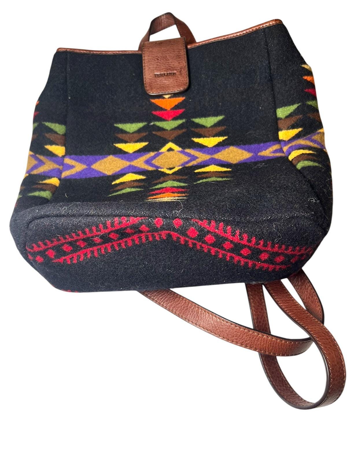 Pendleton Black Southwestern Aztec Backpack with Brown Leather Straps Pendleton Aztec Southwestern Black Backpack With Leather  main image 2