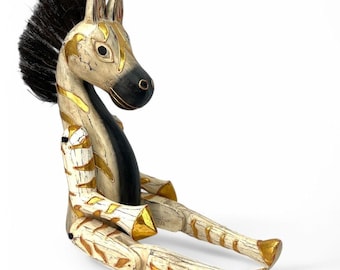 Pier 1 Kids Wooden Zebra Carved Artisan Self Sitter Decor Zoo Nursery 20" Tall