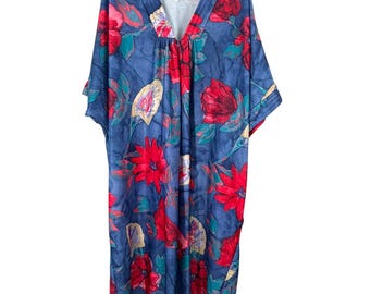 Vintage Kalama 3X Caftan-style maxi dress floral housecoat  Plus Size Womens