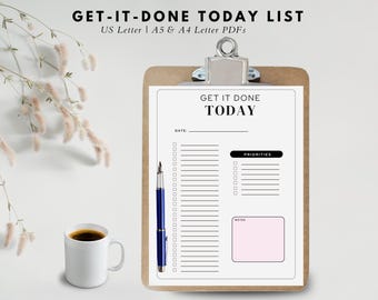 To Do List Printable, Simple Tasks List, Checklist, A4/A5/Letter PDF, Printables, Get It Done Today List, Check Off list, Reminder tracker