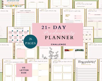 21-Day Productivity Tracker, Yearly Growth Mindset, Habit Tracker, Fitness Planner, Procrastination Management,Task Management, PDFs