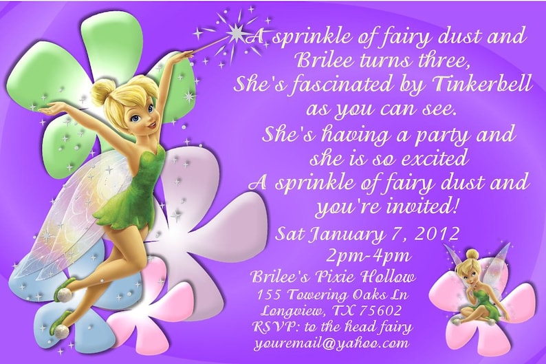 Tinkerbell Birthday Invitation And Thank You Card Set Digital Etsy