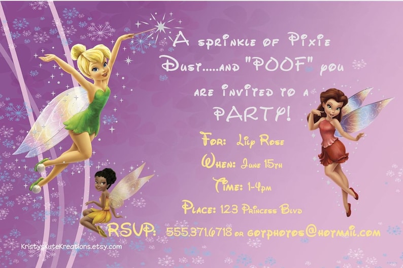 Disney/'s Fairies Invitation OR Thank you card DIGITAL