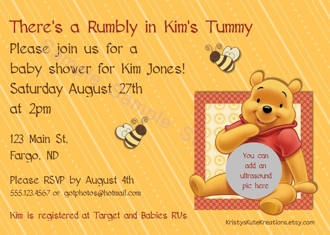 Baby Shower Invitation Winnie the Pooh Digital Etsy