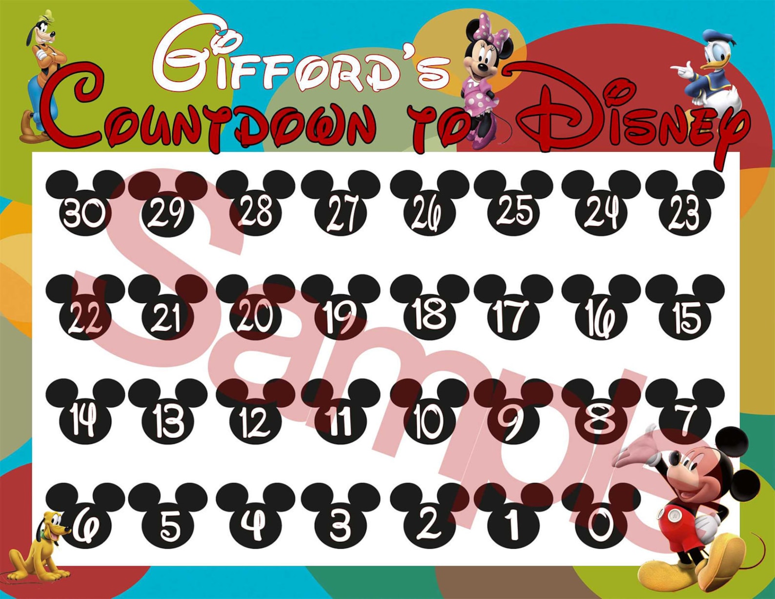 Countdown to Disney CalendarPRINT AT HOMEDigital Etsy