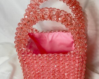 Peket Pink Beads Plastic Lined Bag