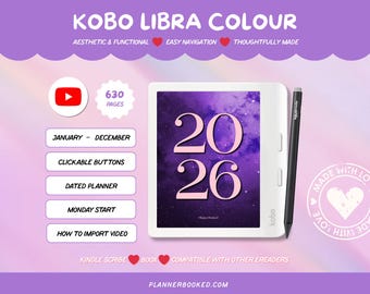 2026 Kobo Libra Colour Planner | Digital Planner for Kobo Libra Colour | Daily, Weekly & Monthly | Hyperlinked | 630 Pages