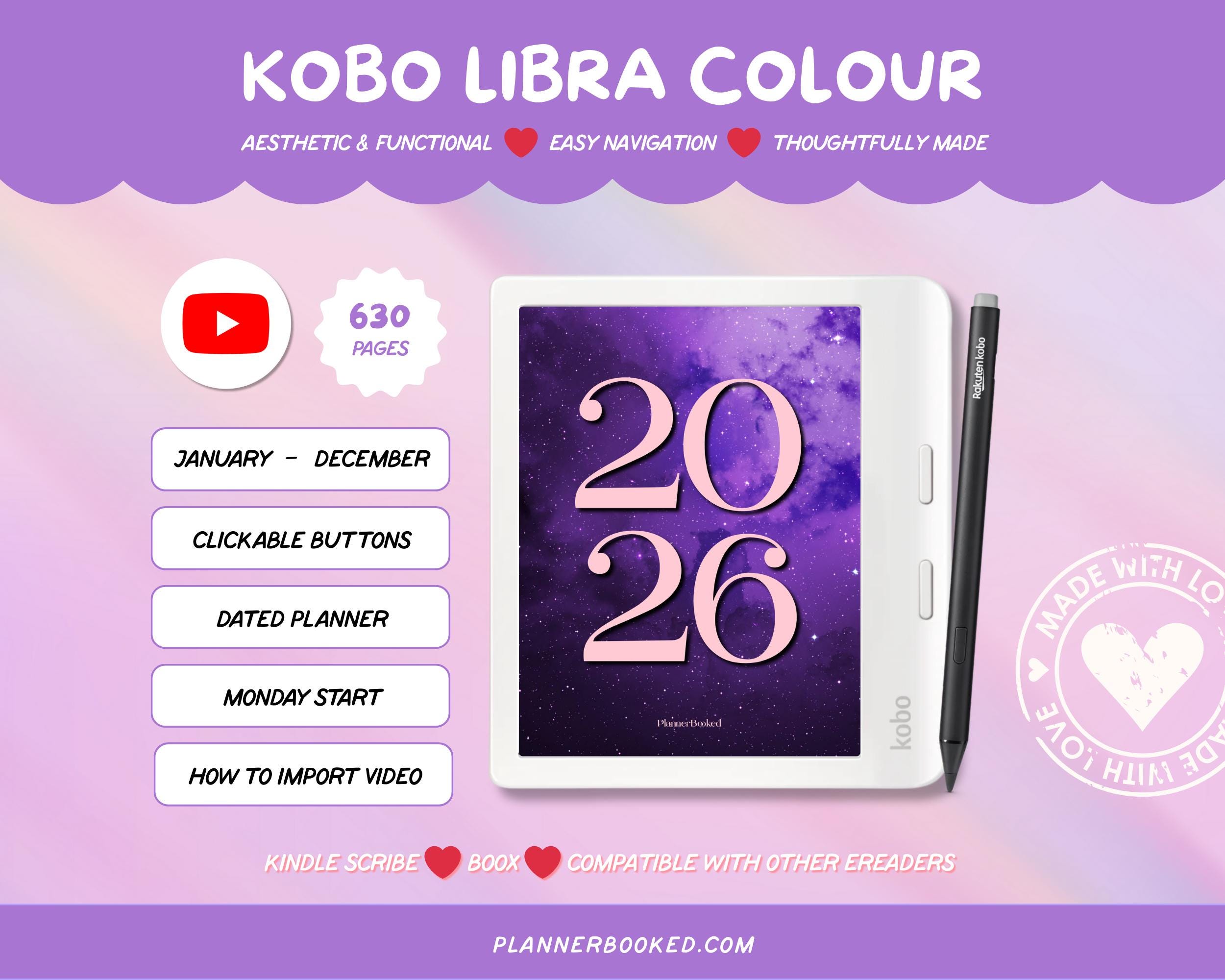 2026 Kobo Libra Colour Planner | Digital Planner for Kobo Libra