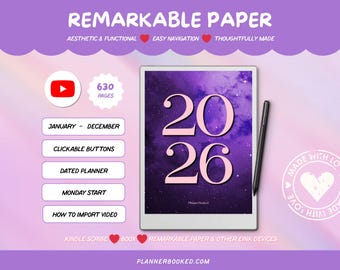 reMarkable Paper Pro 2026 Digital Planner | Daily, Weekly & Monthly for Paper Pro Move | Hyperlinked | 630 Pages