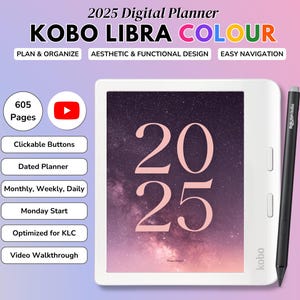 Kobo Libra Color Planner, Diario di lettura digitale, Organizzatore per e-reader, Book Tracker, Modello di planner elegante, Planner 2025, Kobo Stylus