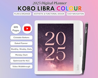 Kobo Libra Colour Planner, Digital Reading Journal, E-Reader Organizer, Book Tracker, Stylish Planner Template, 2025 Planner, Kobo Stylus