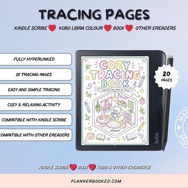 Kobo Libra Colour Tracing Book, Cozy Ereader Games PDF, Digital Tracing Pages, Kindle Scribe Boox Stylus Activity