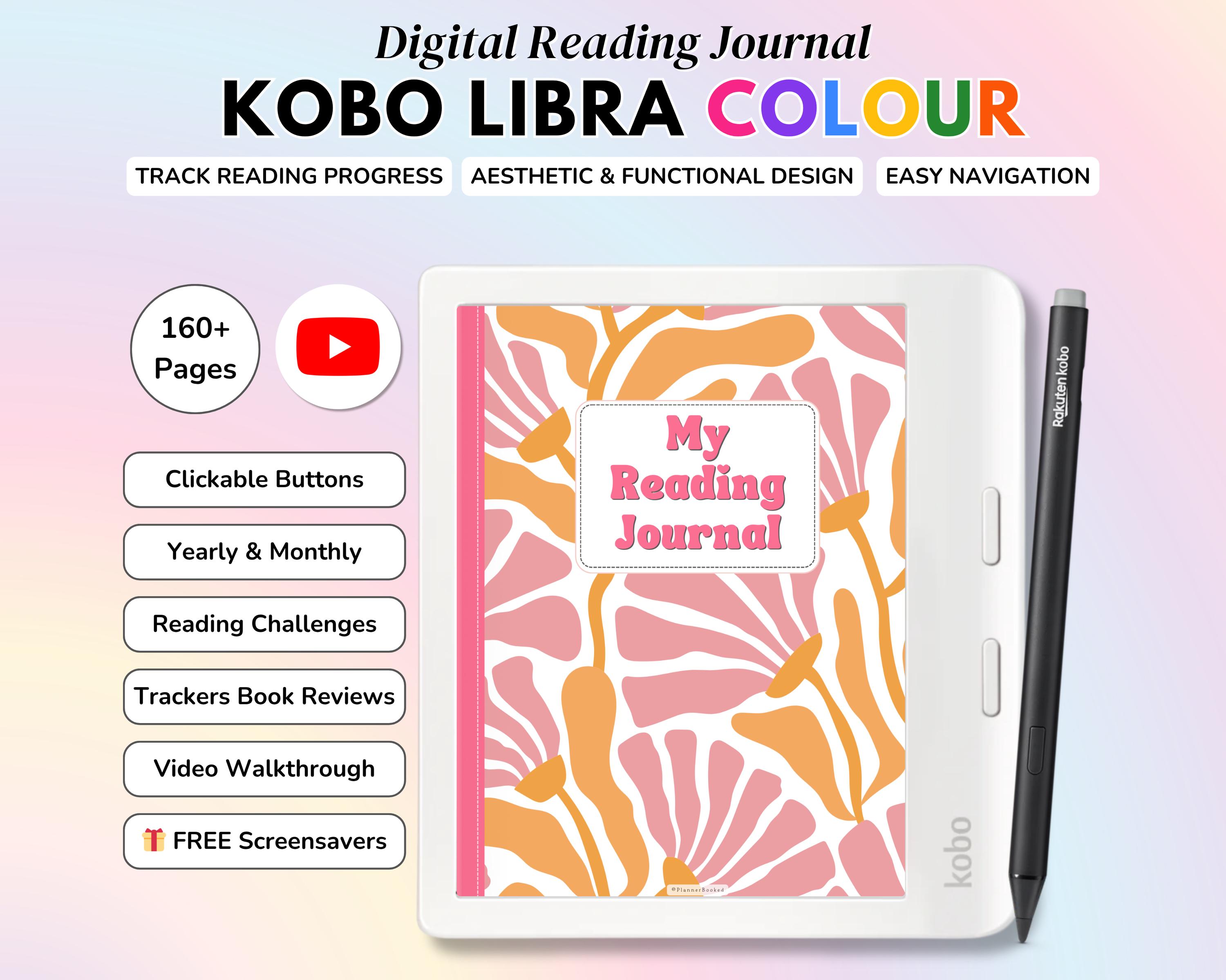 Kobo Libra Color Journal, Digital Reading Planner, E-Reader Organizer, Book Review Tracker, Stylish Template
