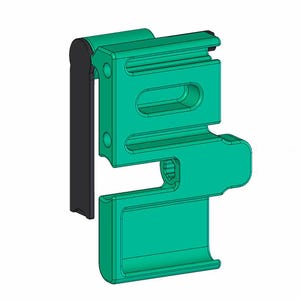 Può includere: Una custodia per telefono in plastica verde acqua con una cerniera nera e un ritaglio per l'obiettivo della fotocamera.