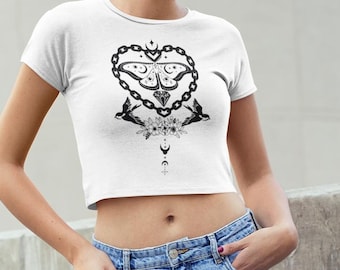 Women's Organic Cotton Baby Tee, Intricate Heart Design, Slim Fit Top