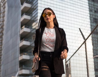 Cha Script Tee | Red Cursive Dance Slogan T-Shirt