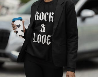 Rock and Love Print Sweatshirt, Sporty Chic Crewneck Jumper, Self Love Pullover