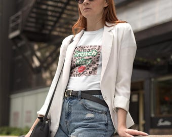 French Kiss Leopard Print Graphic Tee | Playful Statement T-Shirt