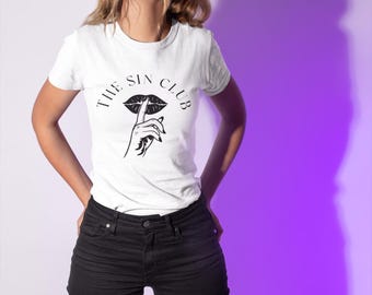 Funny Naughty Girls T-Shirt, Sin Club Tee, Unisex Jersey Shirt, Short Sleeve Top, Humorous Graphic Tee