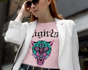 Wild Tiger Girls Tee, Urban Jungle Chic Graphic Shirt, Streetwear Apparel