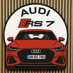 Decorazione da parete a LED per auto Audi RS7, cartello in legno personalizzato con foto, regalo per garage per lui, decorazione Audi personalizzata, regalo per appassionati di auto sportive