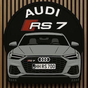 Audi RS7 LED Wall Art – Gift for Car Guy – Personalized Wooden Lighted Garage Sign – Custom Car Wall Decor – Sporty Artwork for Him