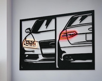 Aangepaste led-automuurkunst: gepersonaliseerd houten silhouet garagedecor