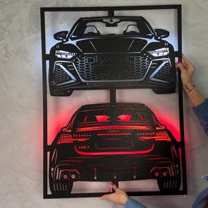 Custom Audi RS7 LED Wall Art, Illuminated Wooden Car Decor, Front & Rear View Sign for Men, Personalized Gift, Handmade Garage Wall Piece