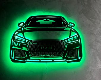 Auto kunst aan de muur, automotive silhouet muur decor, led-auto kunst aan de muur, garage muur decor, cadeau voor autoliefhebber, man Cave Wall Art