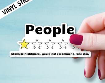People One Star Review Sticker, Introvert Humor Decal, Funny Antisocial Meme, Sarcastic Rating Sticker, Relatable Social Joke