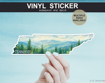 Akvarell Tennessee-klistermärke med Smoky Mountains | Vattentät souvenir för vandring, naturskön reseklistermärke